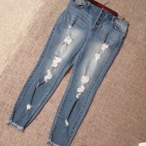 KanCan Distressed High-Rise Skinny Jeans - Light Blue